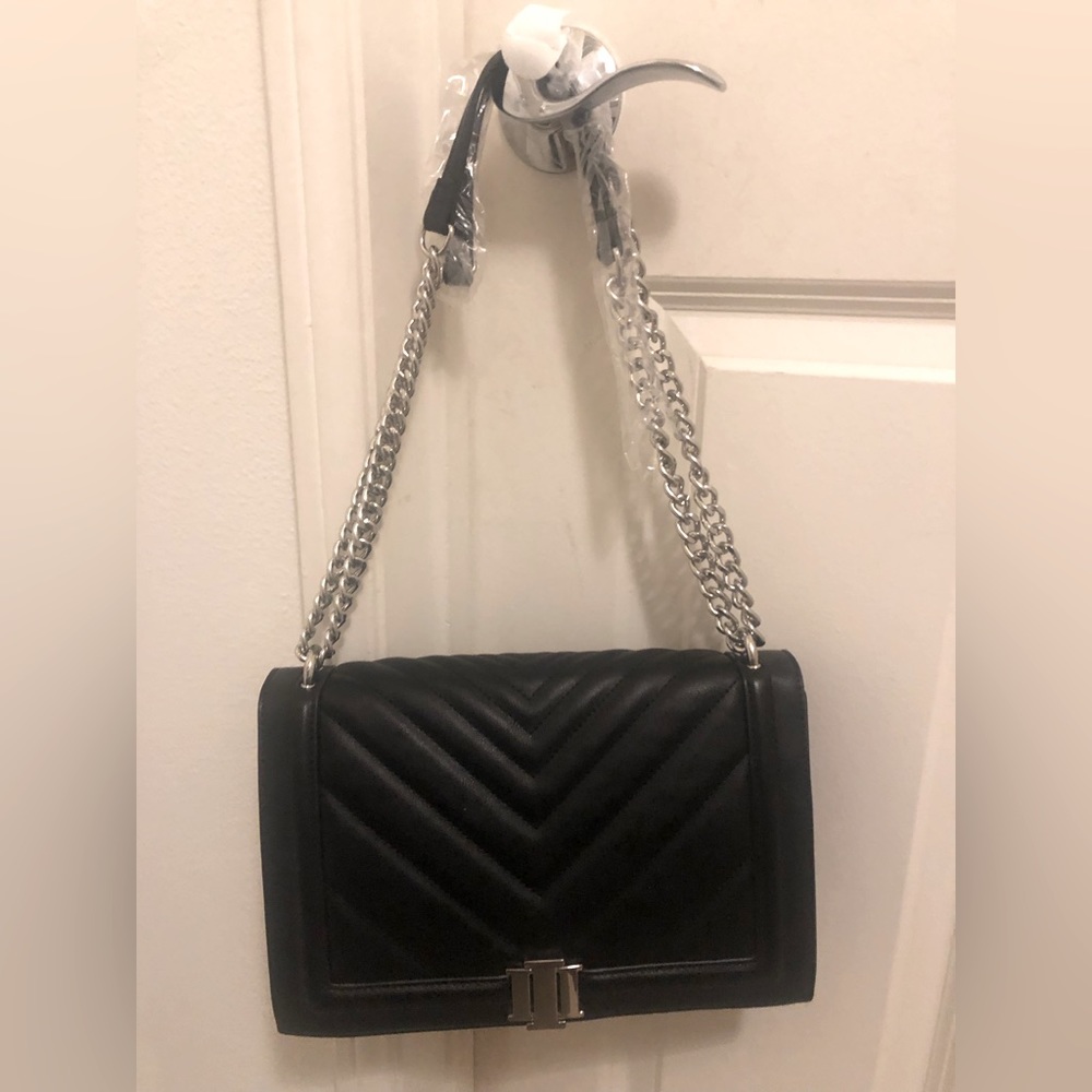 INC International Concepts Ajae Flap Crossbody Black & Silver purse